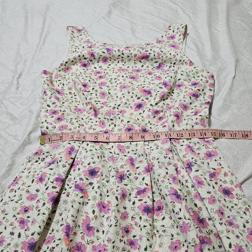 Pink Martini V Back Floral Fit and Flare Above Knee Dress Cotton Womens Medium - Picture 8 of 14
